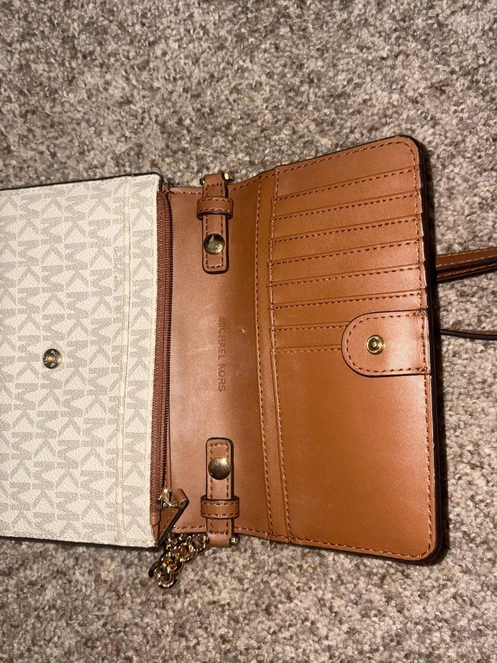 Michael Kors Cream and Brown MK Signature Crossbody Bag